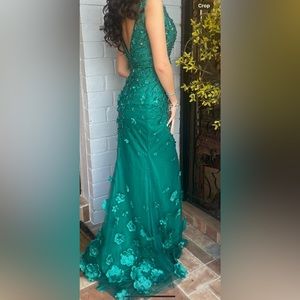 Emerald Green Rhinestone embellished Mesh Mermaid Dress